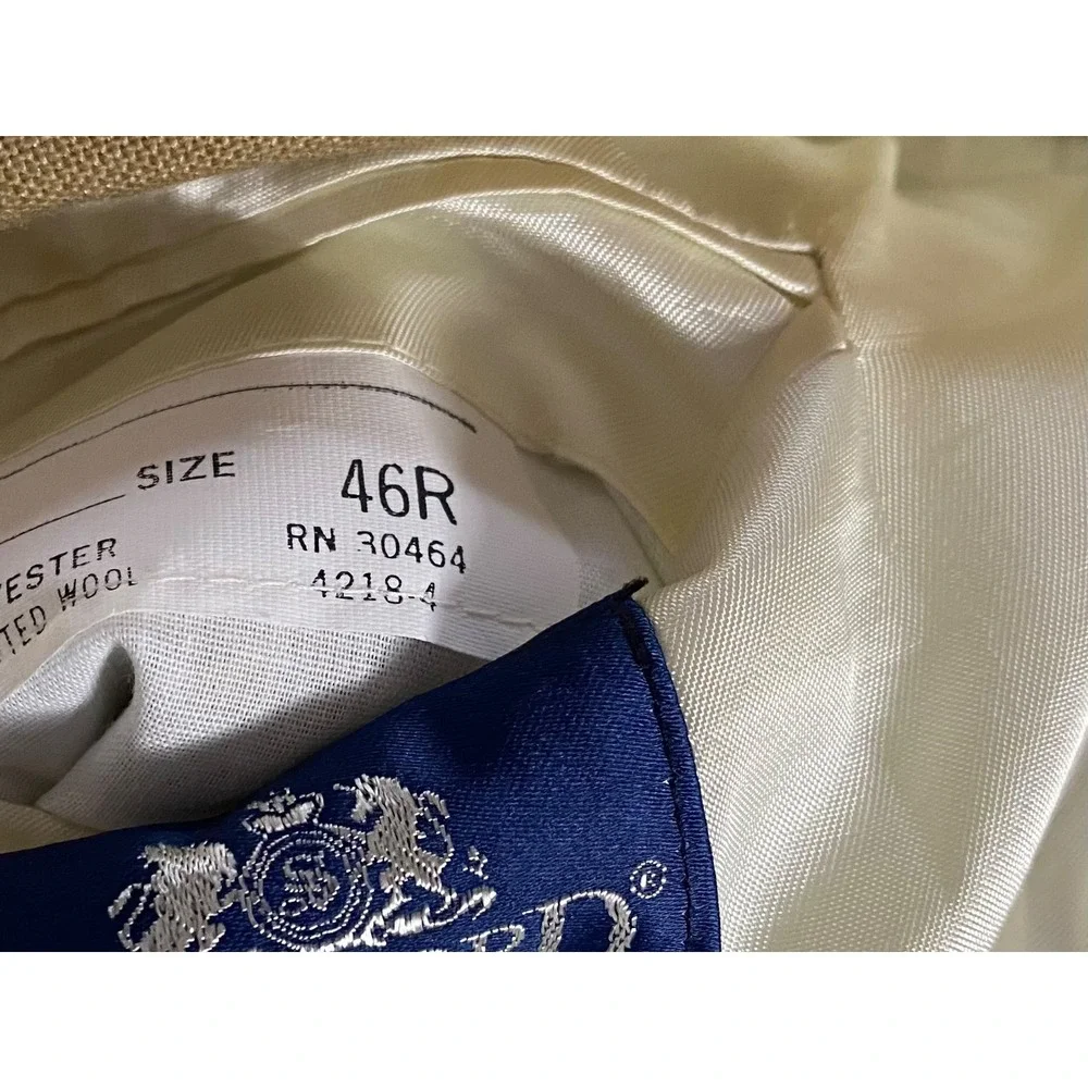 Stafford American Collection Mens Beige Gold Button Worsted Wool Sport Coat 46R